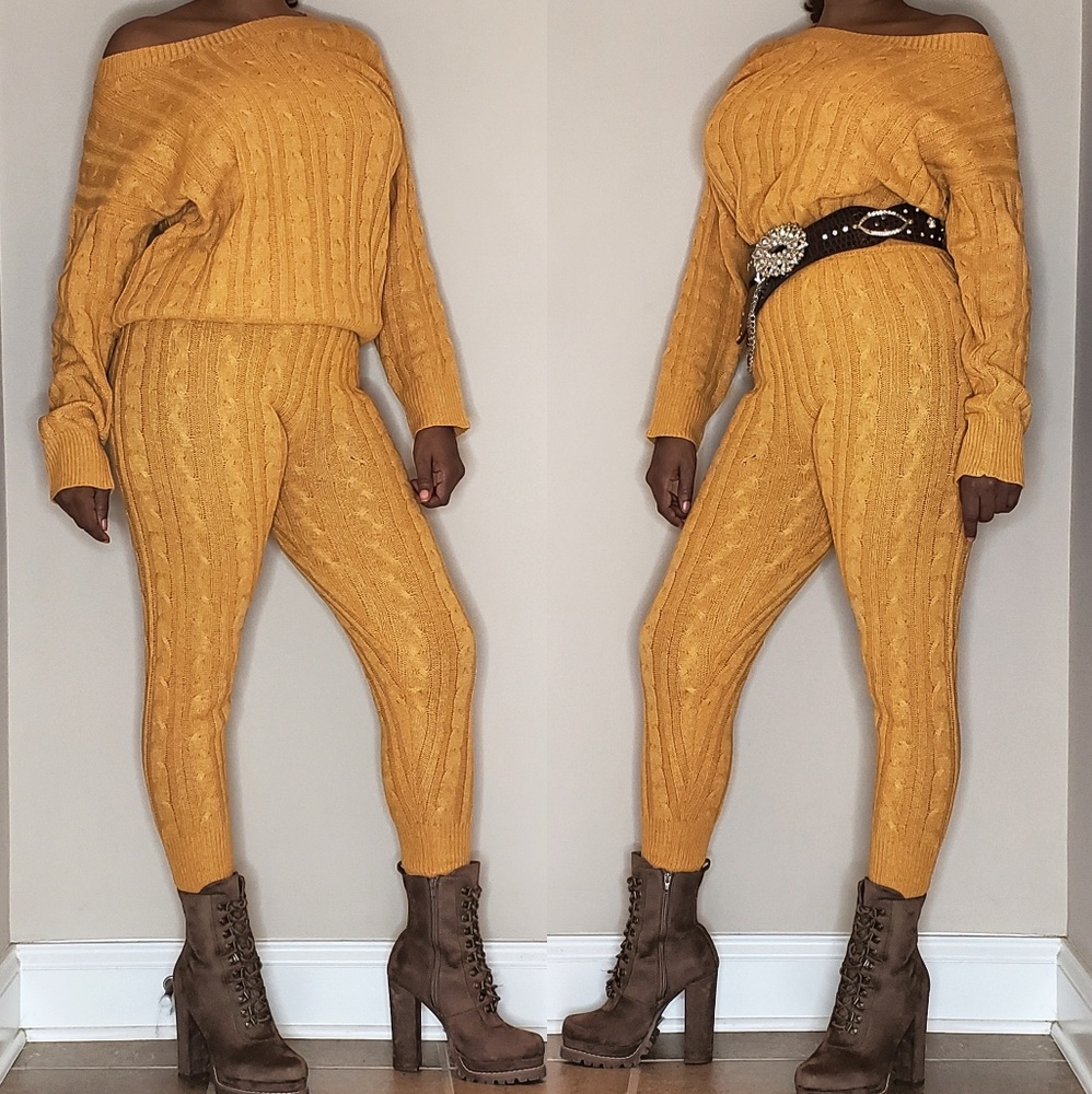 Cable knit 2 piece sweater pants set